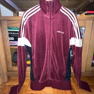 Adidas Men's velour Burgundy color blocked Track Jacket